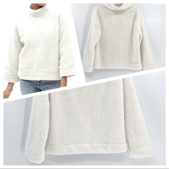 Gap Body Sherpa Mock Neck Ivory Pullover Size S/P - Picture 3 of 13